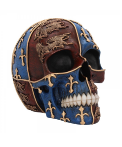 medieval skull totenkopf statue dekoartikel nemesis now rot blau gold