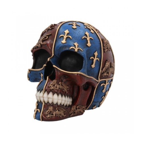 medieval skull totenkopf statue dekoartikel nemesis now rot blau gold